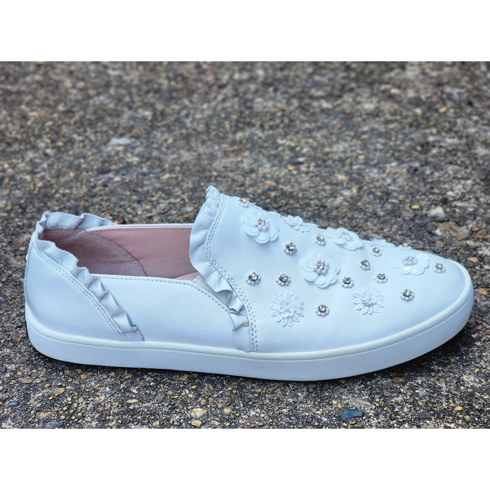 Kate Spade New York White Leather Floral Applique Rhinestone Slip On Sneakers 10 - Picture 4 of 7